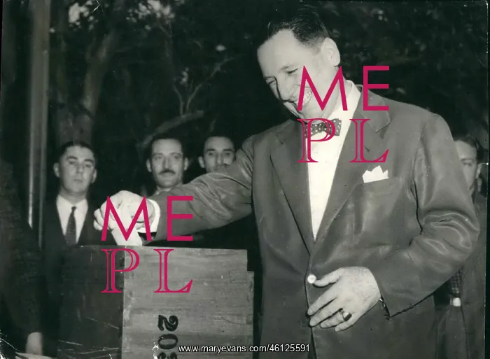 : General Juan Peron of Argentina casts his vote : General Juan Peron of Argentina casts his vote
