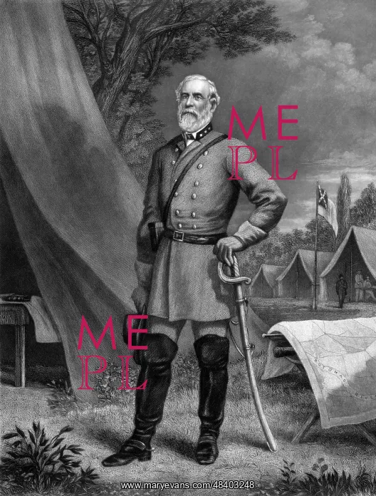 : General Robert E. Lee standing in a Confederate Army camp : General Robert E. Lee standing in a Confederate Army camp