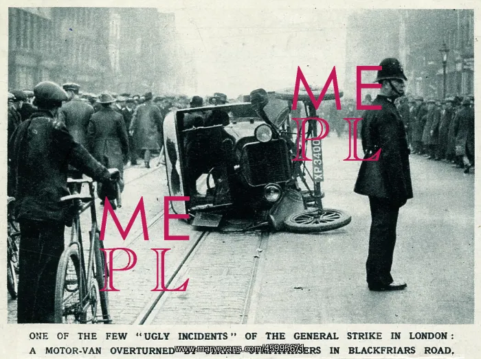 : The General Strike - an overturned motor-van : The General Strike - an overturned motor-van