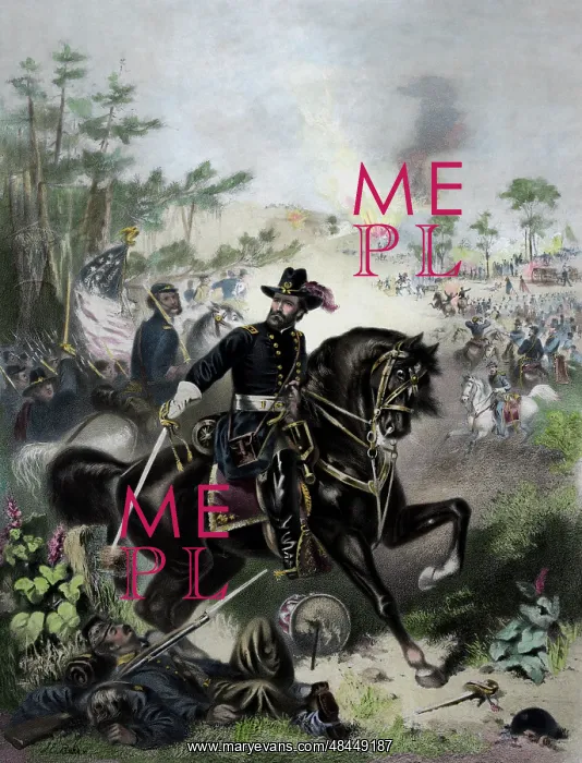 : General Ulysses S. Grant leading Union troops into battle : General Ulysses S. Grant leading Union troops into battle