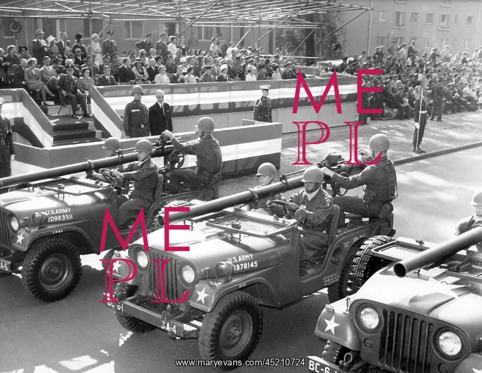 : US generals Clay and Hartel at US military parade in Berlin : US generals Clay and Hartel at US military parade in Berlin