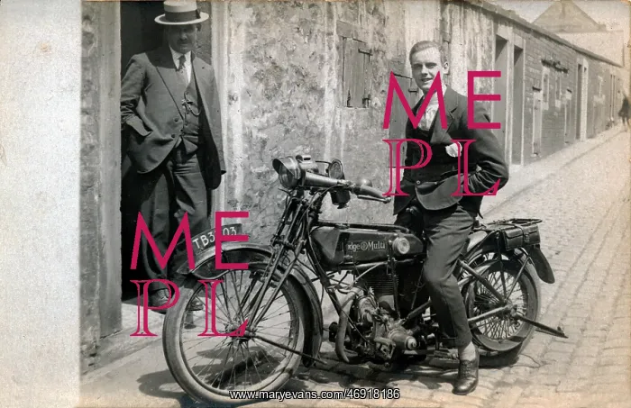 : Gentleman on a 1918 / 20 Rudge Multi motorcycle : Gentleman on a 1918 / 20 Rudge Multi motorcycle