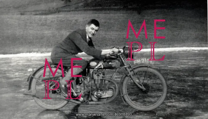 : Gentleman on a 1926 AJS motorcycle : Gentleman on a 1926 AJS motorcycle