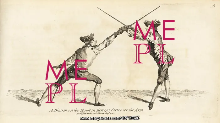 : Gentleman fencer disarming his opponent : Gentleman fencer disarming his opponent