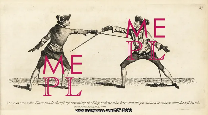 : Gentleman fencer making the return on the Flanconade thrust : Gentleman fencer making the return on the Flanconade thrust