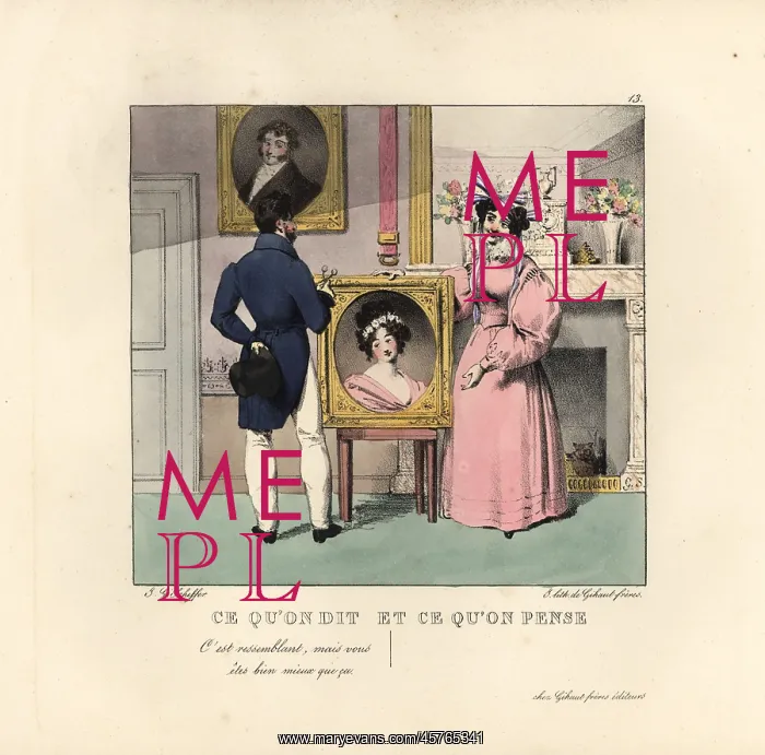 : Gentleman and lady with portrait in a parlour : Gentleman and lady with portrait in a parlour