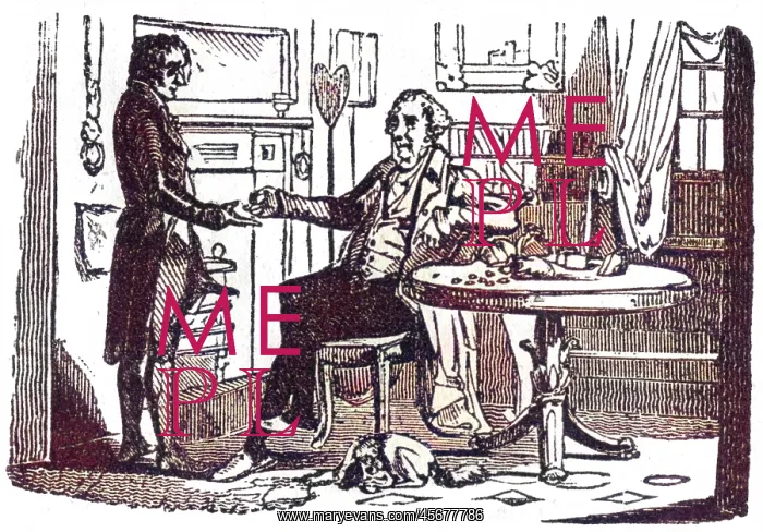 : Gentleman paying a tradesman or servant, c1800 : Gentleman paying a tradesman or servant, c1800