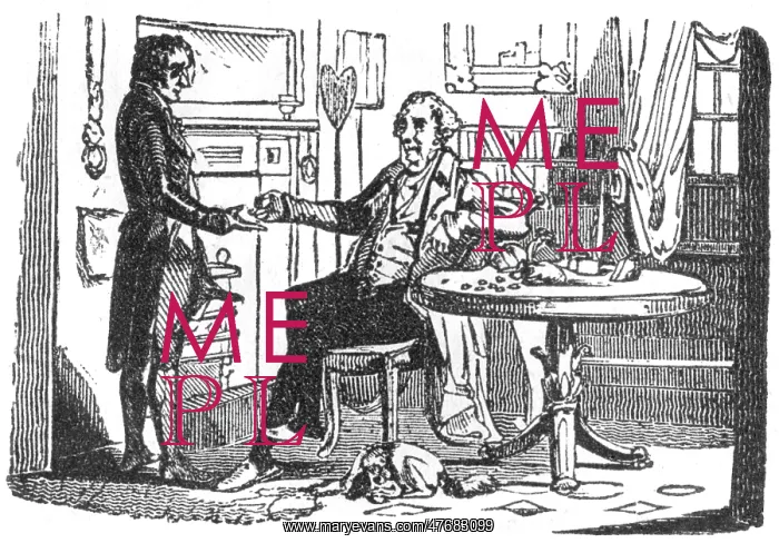 : Gentleman paying a tradesman or servant, c1800 : Gentleman paying a tradesman or servant, c1800