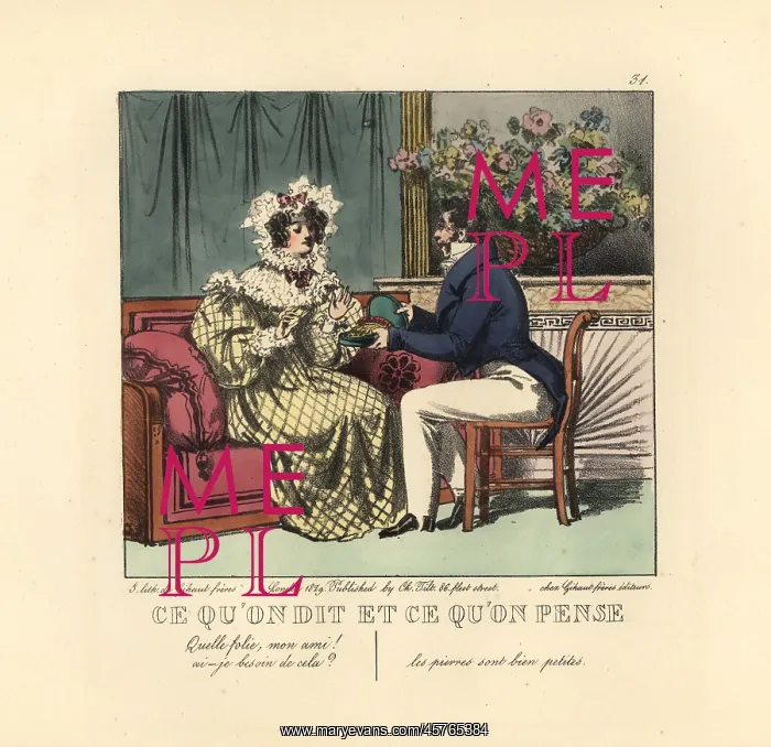  : Gentleman presenting a lady with a necklace in a parlor