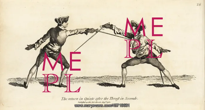 : Gentlemen fencers making a return thrust in : Gentlemen fencers making a return thrust in