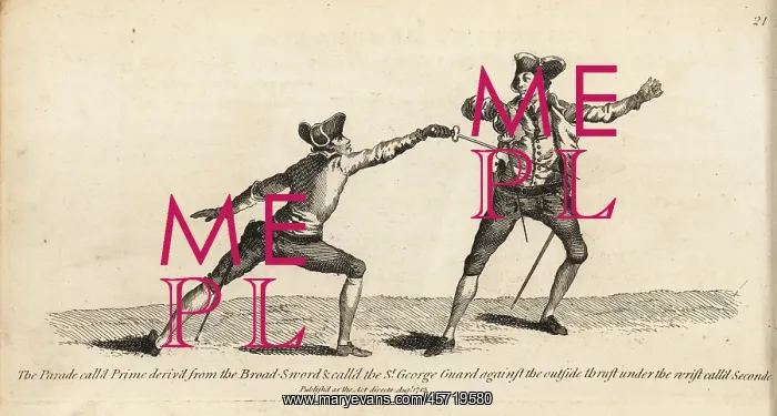 : Gentlemen fencers in Prime parry and Seconde thrust : Gentlemen fencers in Prime parry and Seconde thrust