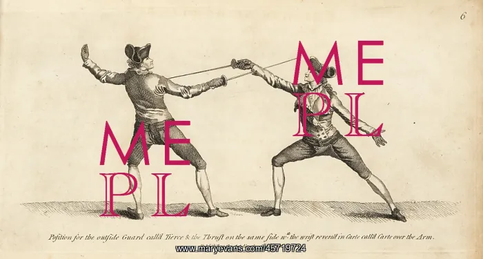 : Gentlemen fencers in Tierce outside guard : Gentlemen fencers in Tierce outside guard