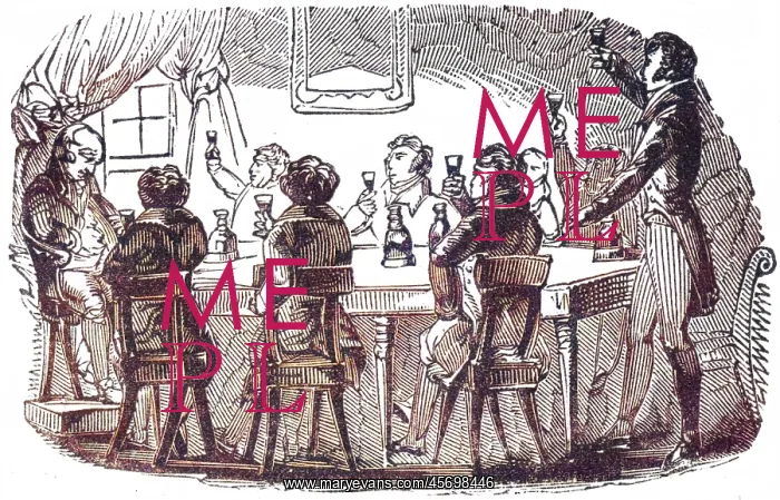 : Gentlemen toasting round dinner table, c. 1800 : Gentlemen toasting round dinner table, c. 1800