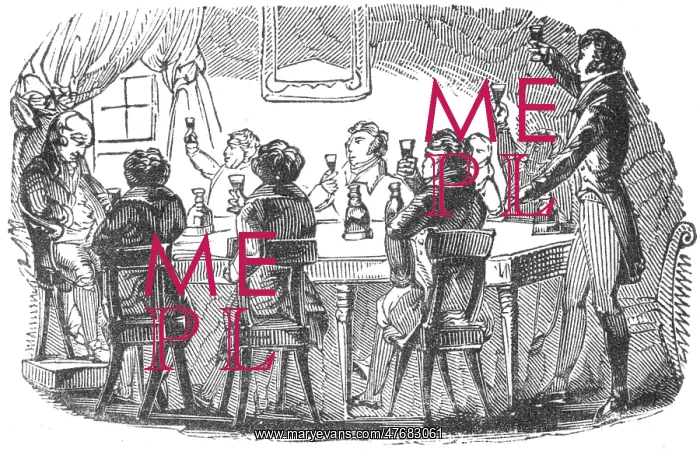 : Gentlemen toasting round dinner table, c. 1800 : Gentlemen toasting round dinner table, c. 1800