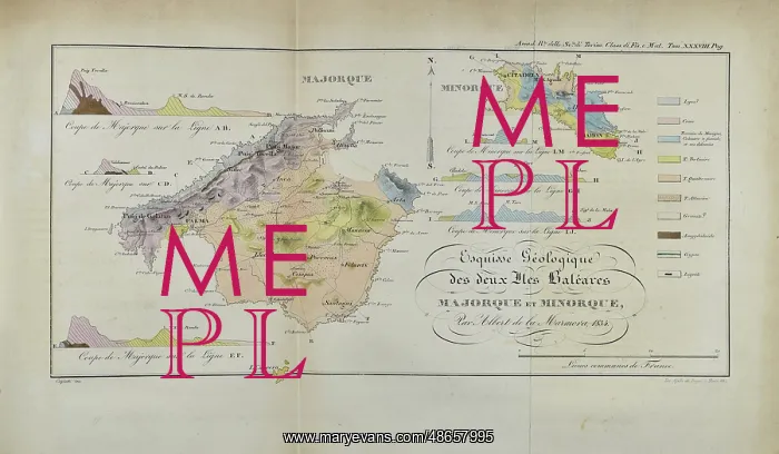 : Geological map of Majorca and Minorca (Marmora 1834) : Geological map of Majorca and Minorca (Marmora 1834)