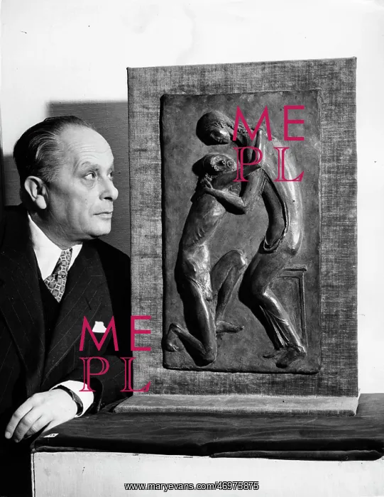 : Georg Ehrlich, Austrian sculptor, with Christ the Healer : Georg Ehrlich, Austrian sculptor, with Christ the Healer