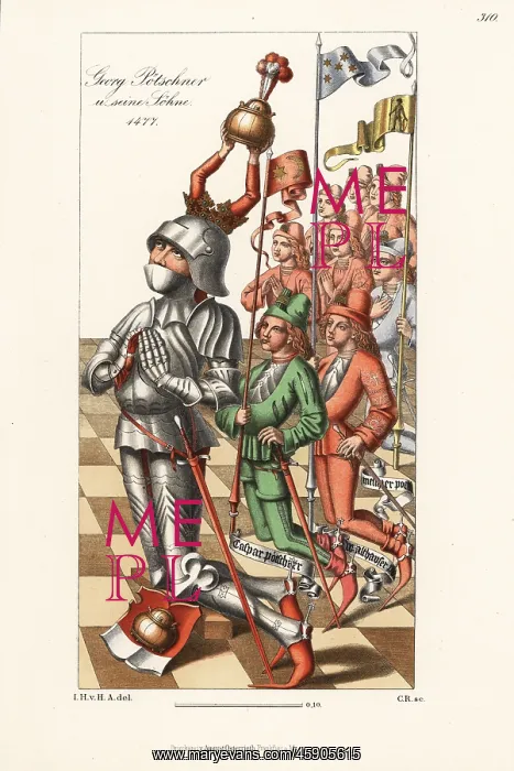 : Georg Potschner in suit of armor with his sons, 1477 : Georg Potschner in suit of armor with his sons, 1477