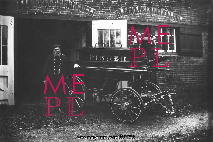 : George Beaumont with manual fire engine, Pinner : George Beaumont with manual fire engine, Pinner