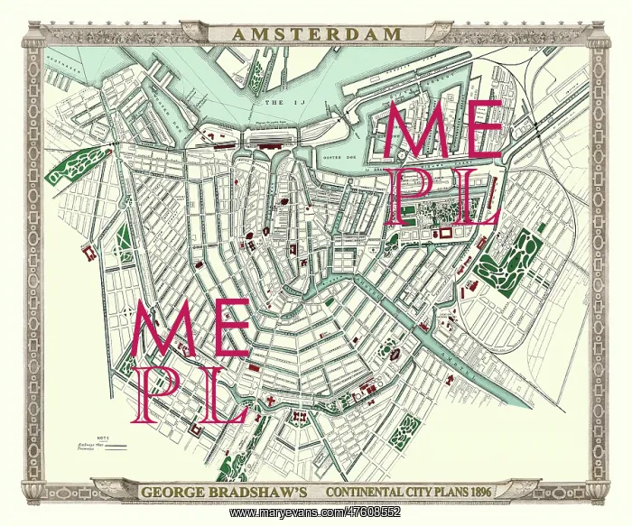 : George Bradshaw map of Amsterdam, The Netherlands - 1896 : George Bradshaw map of Amsterdam, The Netherlands - 1896