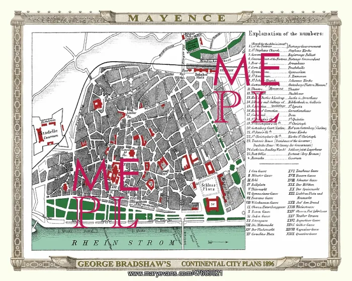 : George Bradshaw map of Mainz, Germany : George Bradshaw map of Mainz, Germany