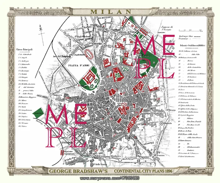 : George Bradshaw map of Milan, Italy : George Bradshaw map of Milan, Italy