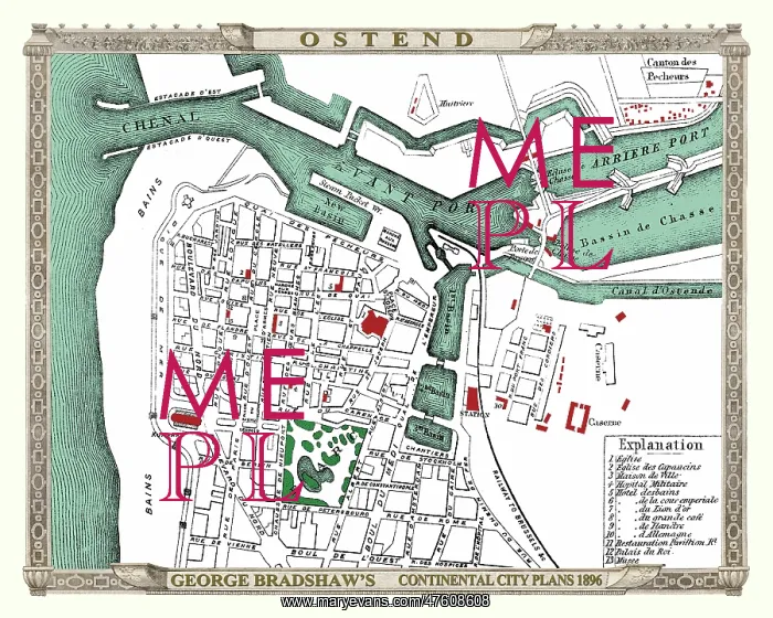 : George Bradshaw map of Ostend, Belgium : George Bradshaw map of Ostend, Belgium