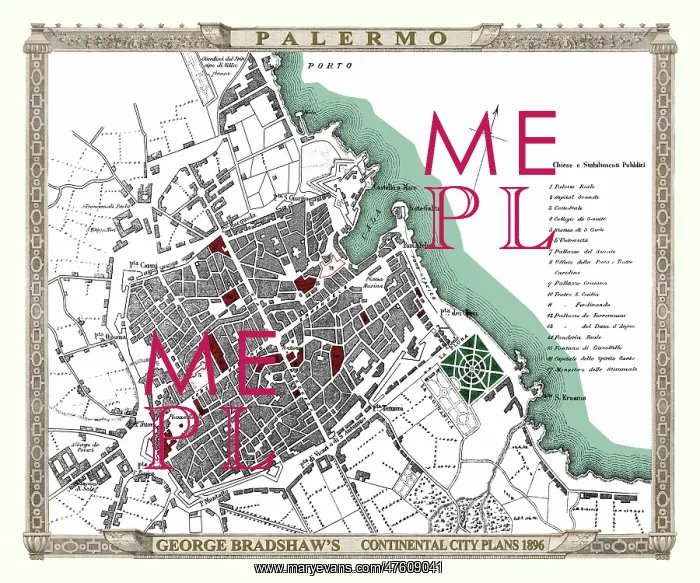 : George Bradshaw map of Palermo, Sicily, Italy : George Bradshaw map of Palermo, Sicily, Italy