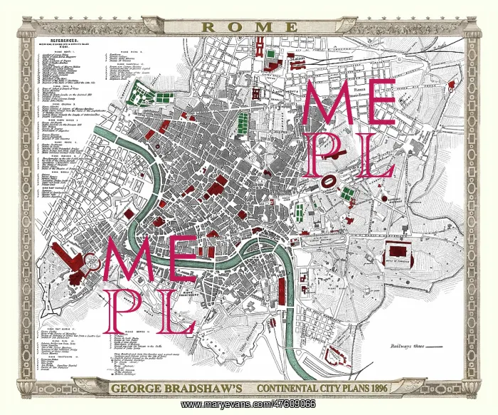 : George Bradshaw map of Rome, Italy : George Bradshaw map of Rome, Italy