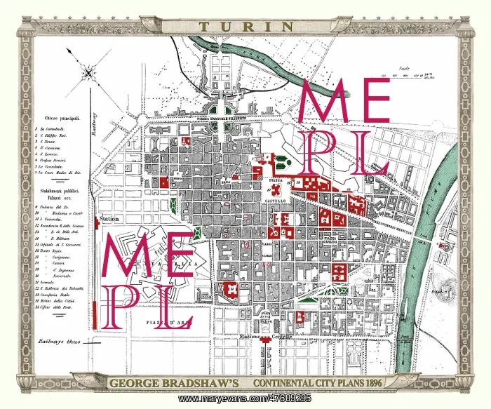 : George Bradshaw map of Turin, Italy : George Bradshaw map of Turin, Italy