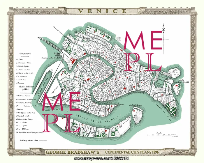: George Bradshaw map of Venice, Italy : George Bradshaw map of Venice, Italy
