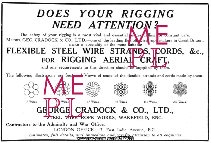 : George Cradock Steel Wire & Ropes. Rigging Wires 1915 : George Cradock Steel Wire & Ropes. Rigging Wires 1915