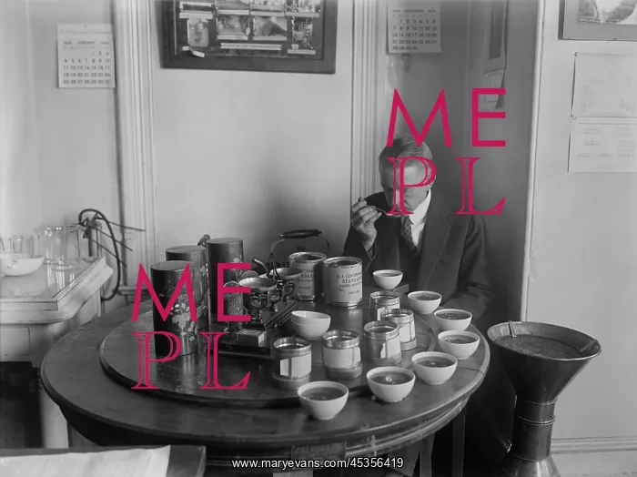 : George F. Mitchell testing tea on Jan. 12, 1925 : George F. Mitchell testing tea on Jan. 12, 1925