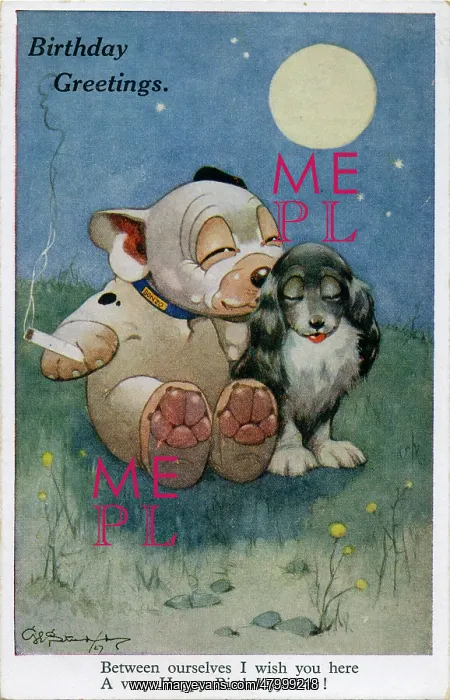 : George Studdy, Bonzo birthday postcard : George Studdy, Bonzo birthday postcard