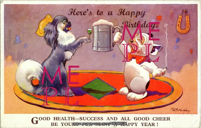 : George Studdy, Bonzo birthday postcard : George Studdy, Bonzo birthday postcard