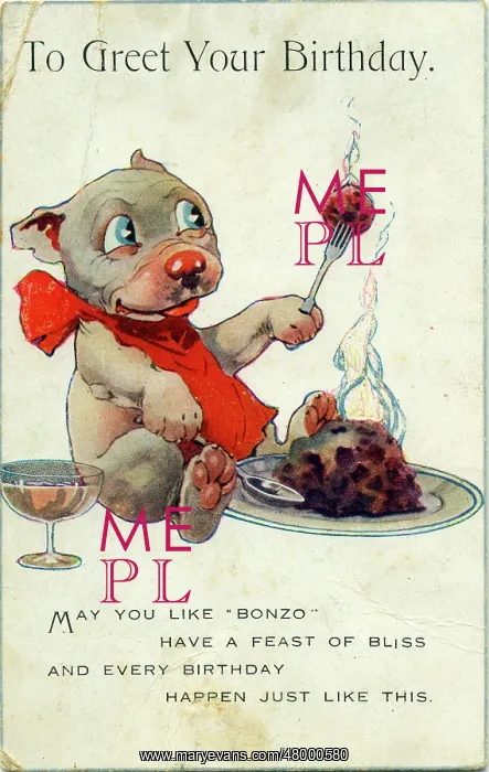 : George Studdy, Bonzo greetings postcard : George Studdy, Bonzo greetings postcard