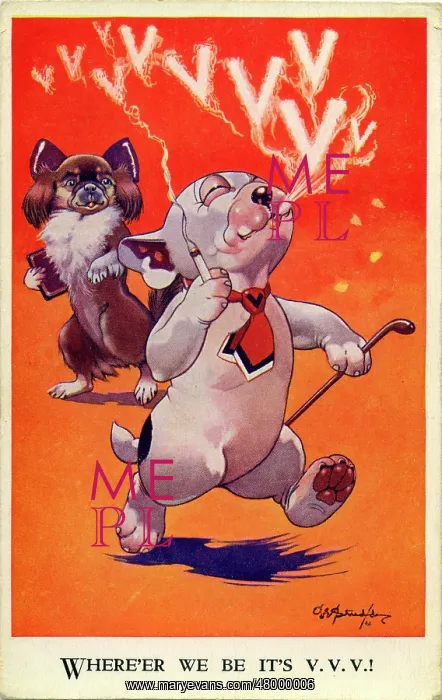 : George Studdy, Bonzo greetings postcard, WW2 : George Studdy, Bonzo greetings postcard, WW2