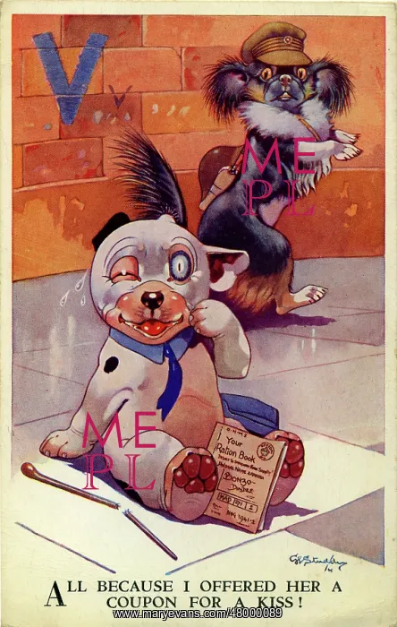 : George Studdy, Bonzo greetings postcard, WW2 : George Studdy, Bonzo greetings postcard, WW2
