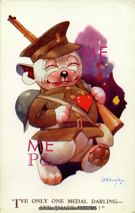 : George Studdy, Bonzo greetings postcard, WW2 : George Studdy, Bonzo greetings postcard, WW2