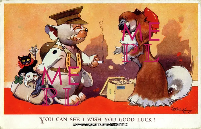 : George Studdy, Bonzo greetings postcard, WW2 : George Studdy, Bonzo greetings postcard, WW2