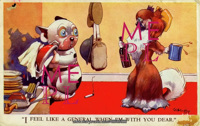 : George Studdy, Bonzo greetings postcard, WW2 : George Studdy, Bonzo greetings postcard, WW2