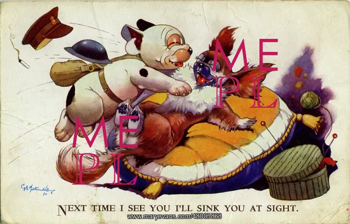 : George Studdy, Bonzo greetings postcard, WW2 : George Studdy, Bonzo greetings postcard, WW2