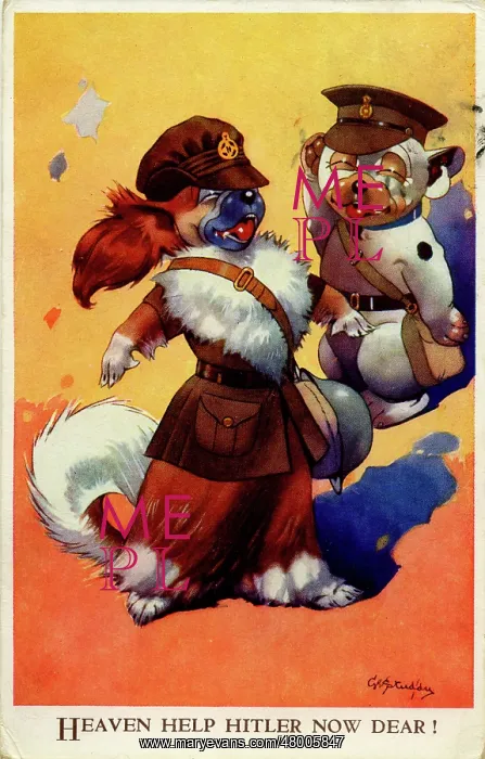 : George Studdy, Bonzo greetings postcard, WW2 : George Studdy, Bonzo greetings postcard, WW2