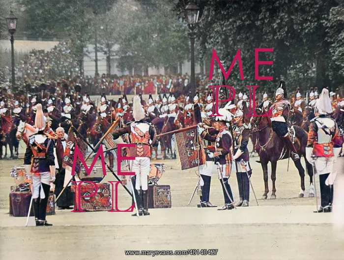 : George V presenting new standards to Household Cavalry : George V presenting new standards to Household Cavalry