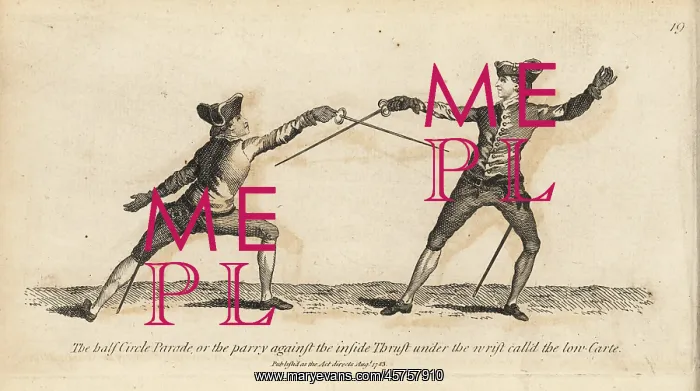 : Georgian gentlemen fencer parrying a thrust : Georgian gentlemen fencer parrying a thrust