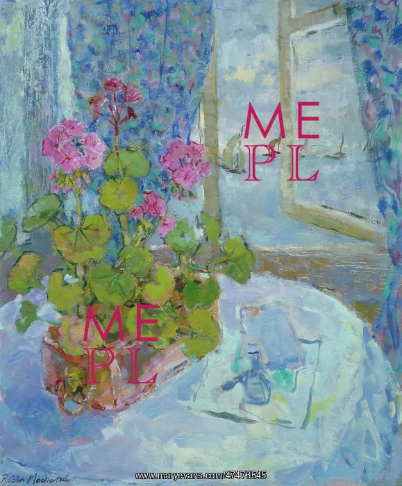 : Geraniums by the Sea ' with open window : Geraniums by the Sea ' with open window