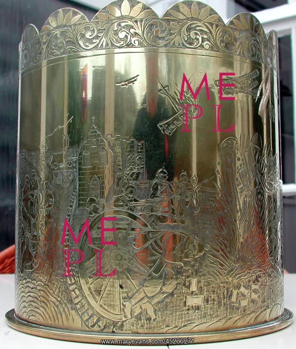 : German 21cm Howitzer shell case with engravings, WW1 : German 21cm Howitzer shell case with engravings, WW1