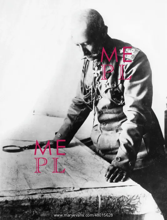 : German army officer examining a map, WW1 : German army officer examining a map, WW1