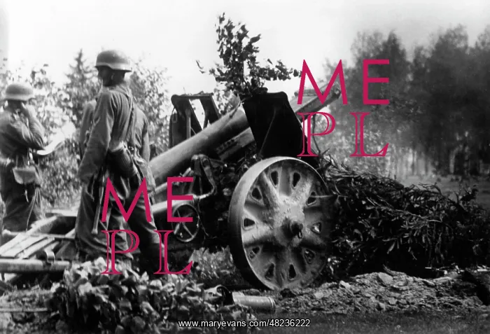 : German artillery during fights at Mogilev, 1941 : German artillery during fights at Mogilev, 1941