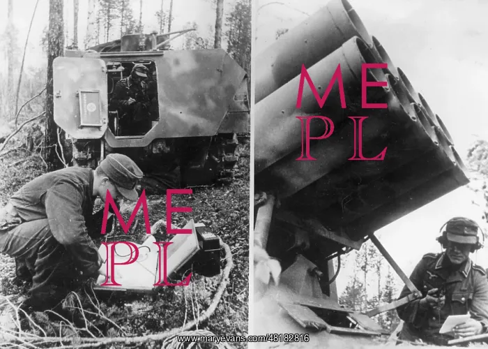 : German artillery observer and multiple rocket launcher on th : German artillery observer and multiple rocket launcher on th