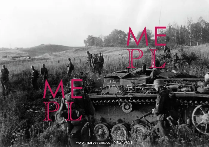 : German assault gun and infantry on the Eastern Front, 1941 : German assault gun and infantry on the Eastern Front, 1941